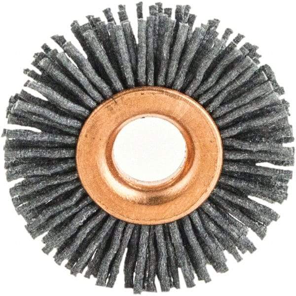 Brush Research Mfg. - 3" OD, 1/2" Arbor Hole, Crimped Abrasive Nylon Wheel Brush - 1/2" Face Width, 1" Trim Length, 20,000 RPM - Americas Industrial Supply