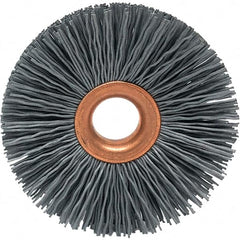 Brush Research Mfg. - 1-1/2" OD, 3/8" Arbor Hole, Crimped Abrasive Nylon Wheel Brush - 5/16" Face Width, 3/8" Trim Length, 20,000 RPM - Americas Industrial Supply