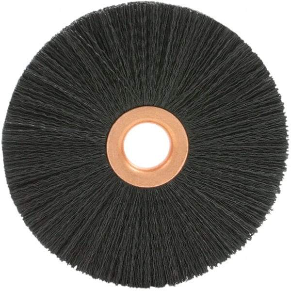 Brush Research Mfg. - 3-1/2" OD, 1/2" Arbor Hole, Crimped 6-12 Nylon Wheel Brush - 1/2" Face Width, 5/16" Trim Length, 20,000 RPM - Americas Industrial Supply