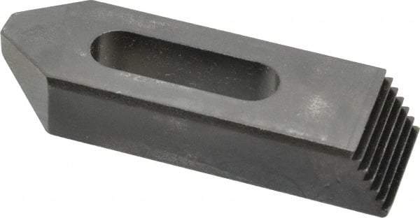 Jergens - 1/2" Stud, Low Carbon Steel, Plain Strap Clamp - 1-1/4" Travel, 4" OAL x 1-1/4" Wide x 3/4" High, Black Oxide Finish, Tapered Nose - Americas Industrial Supply