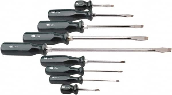 SK - 9 Piece Phillips & Slotted Screwdriver Set - Bit Sizes: Philips #0 to #2 - Americas Industrial Supply