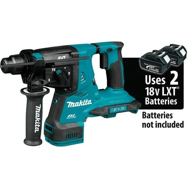 Makita - 36 Volt 1-1/8" SDS Plus Chuck Cordless Rotary Hammer - 5000 BPM, 0 to 980 RPM, Reversible - Americas Industrial Supply