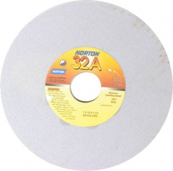 Norton - 7" Diam x 1-1/4" Hole x 1/2" Thick, J Hardness, 120 Grit Surface Grinding Wheel - Aluminum Oxide, Type 1, Fine Grade, 3,600 Max RPM, Vitrified Bond, No Recess - Americas Industrial Supply
