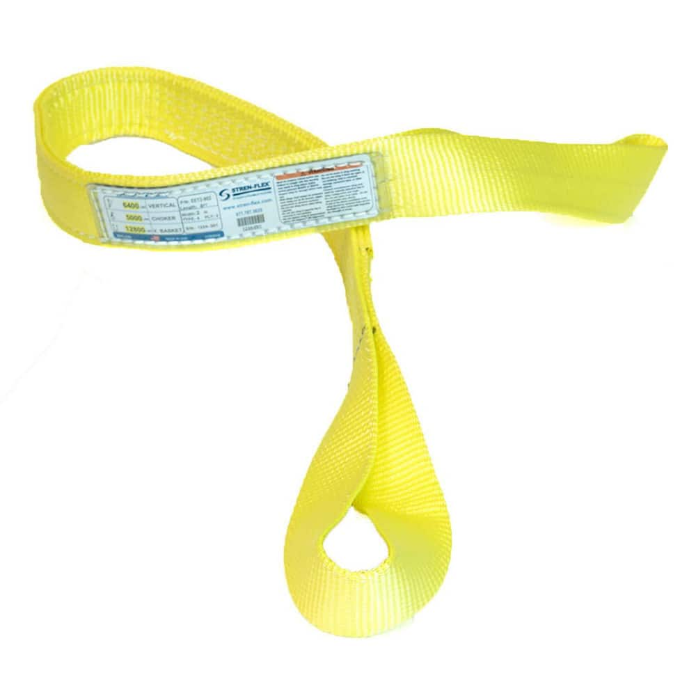 Slings & Tiedowns (Load-Rated); Sling Type: Eye & Eye; Length (Feet): 14; Vertical Capacity (Lb.): 6400; Choker Capacity (Lb.): 5000; Width (Inch): 2; Basket Capacity (Lb.): 12800; Eye Type: Twisted Eye; Sling Material: Nylon; Sling Width: 2 in; Eye Lengt