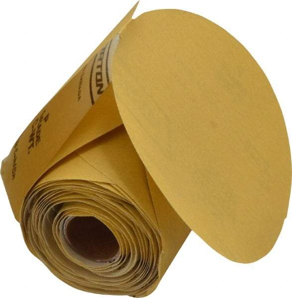 Norton - 5" Diam, 320 Grit Aluminum Oxide Adhesive PSA Disc - Very Fine Grade, Gold, C Weighted Backing, Flexible - Americas Industrial Supply