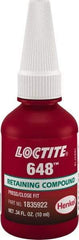 Loctite - 10 mL, Green, High Strength Gel Retaining Compound - Series 648, 24 hr Full Cure Time - Americas Industrial Supply