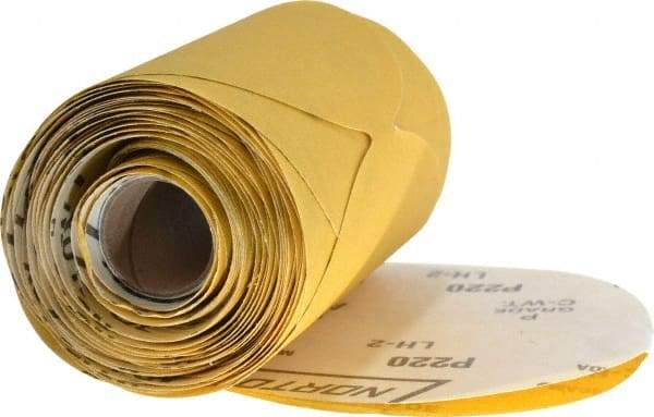 Norton - 5" Diam, 220 Grit Aluminum Oxide Adhesive PSA Disc - Fine Grade, Gold, C Weighted Backing, Flexible - Americas Industrial Supply