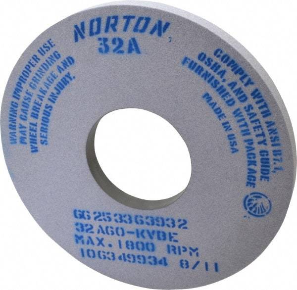 Norton - 14" Diam x 5" Hole x 1" Thick, K Hardness, 60 Grit Surface Grinding Wheel - Aluminum Oxide, Type 1, Medium Grade, 1,800 Max RPM, Vitrified Bond, No Recess - Americas Industrial Supply