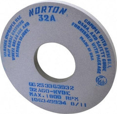 Norton - 14" Diam x 5" Hole x 1" Thick, K Hardness, 60 Grit Surface Grinding Wheel - Aluminum Oxide, Type 1, Medium Grade, 1,800 Max RPM, Vitrified Bond, No Recess - Americas Industrial Supply
