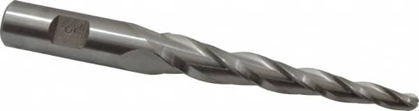 Made in USA - 3° Taper Angle per Side, 1/4" Small End Diam, 3-1/4" LOC, High Speed Steel 3 Flute Tapered Ball End Mill - 5-1/2" OAL, 5/8" Shank Diam - Americas Industrial Supply