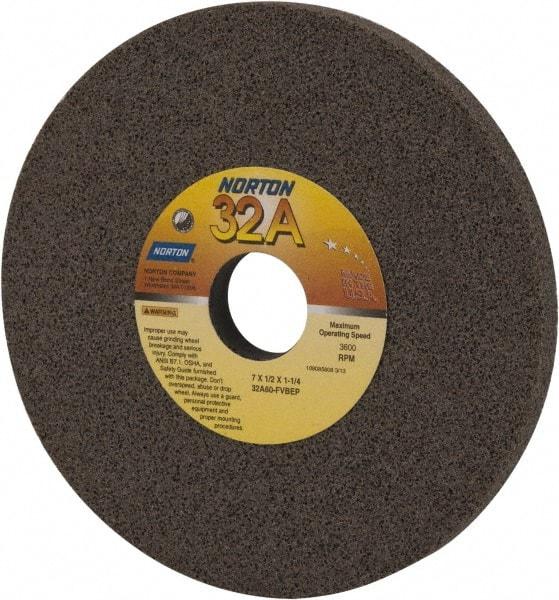 Norton - 7" Diam x 1-1/4" Hole x 1/2" Thick, F Hardness, 60 Grit Surface Grinding Wheel - Aluminum Oxide, Type 1, Medium Grade, 3,600 Max RPM, Vitrified Bond, No Recess - Americas Industrial Supply