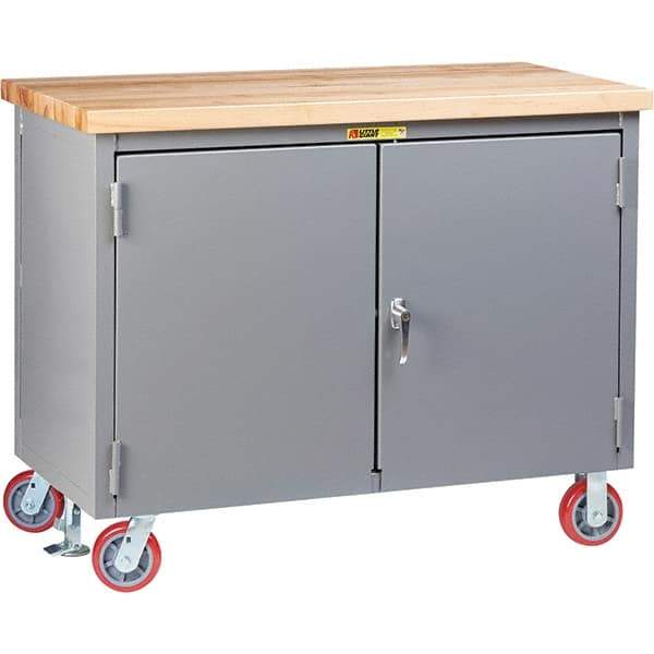 Little Giant - 3,000 Lb Capacity, 2 Shelf, 2 Door Mobile Workbench Cabinet - 72" Wide x 30" Deep x 38-3/4" High, Steel, Gray - Americas Industrial Supply