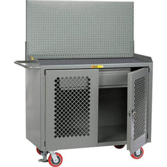 Little Giant - 3,600 Lb Capacity, 2 Shelf, 1 Drawer, 2 Door Mobile Bench Cabinet with Pegboard Panel - 41" Wide x 24" Deep x 43" High, Steel, Gray - Americas Industrial Supply