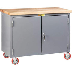 Little Giant - 3,000 Lb Capacity, 2 Shelf, 2 Door Mobile Workbench Cabinet - 60" Wide x 30" Deep x 38-3/4" High, Steel, Gray - Americas Industrial Supply