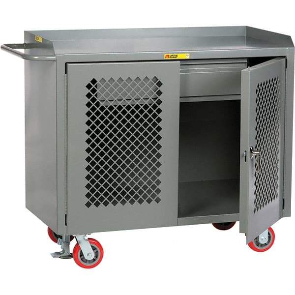 Little Giant - 3,600 Lb Capacity, 2 Shelf, 1 Drawer, 2 Door Mobile Cabinet Bench - 41" Wide x 24" Deep x 43" High, Steel, Gray - Americas Industrial Supply