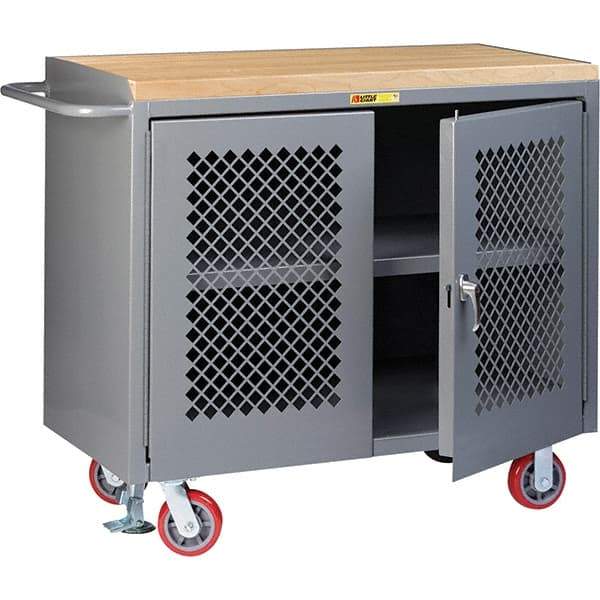 Little Giant - 3,600 Lb Capacity, 3 Shelf, 2 Door Mobile Cabinet Bench - 41" Wide x 24" Deep x 43" High, Steel, Gray - Americas Industrial Supply