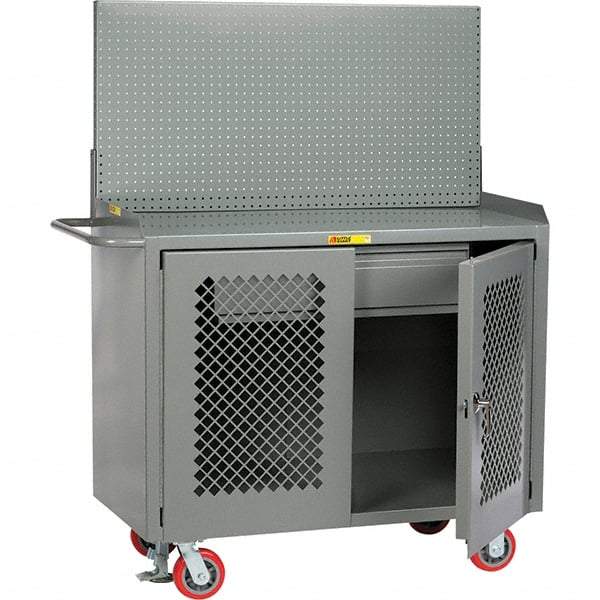 Little Giant - 3,600 Lb Capacity, 2 Shelf, 1 Drawer, 2 Door Mobile Bench Cabinet with Pegboard Panel - 53" Wide x 24" Deep x 43" High, Steel, Gray - Americas Industrial Supply