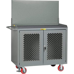 Little Giant - 3,600 Lb Capacity, 2 Shelf, 2 Door Mobile Bench Cabinet with Pegboard Panel - 53" Wide x 24" Deep x 43" High, Steel, Gray - Americas Industrial Supply