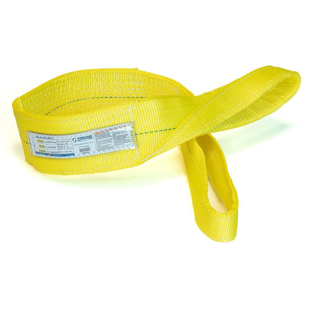 Slings & Tiedowns (Load-Rated); Sling Type: Eye & Eye; Length (Feet): 18; Vertical Capacity (Lb.): 11500; Choker Capacity (Lb.): 9200; Width (Inch): 4; Basket Capacity (Lb.): 23000; Eye Type: Flat Eye; Sling Material: Polyester; Sling Width: 4 in; Eye Len