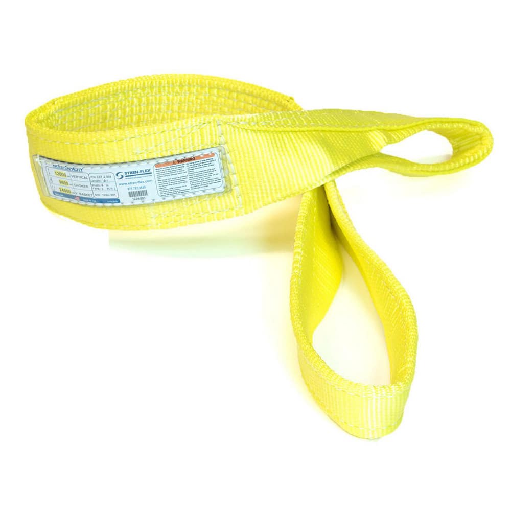 Slings & Tiedowns (Load-Rated); Sling Type: Eye & Eye; Length (Feet): 20; Vertical Capacity (Lb.): 11500; Choker Capacity (Lb.): 9200; Width (Inch): 4; Basket Capacity (Lb.): 23000; Eye Type: Flat Eye; Sling Material: Nylon; Sling Width: 4 in; Eye Length: