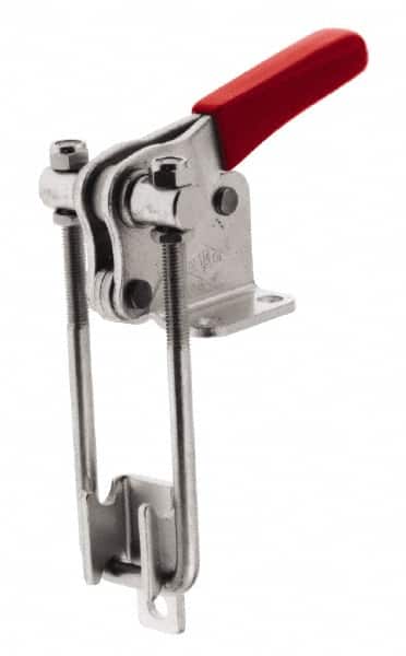 De-Sta-Co - 2,000 Lb Capacity, Vertical, U Hook, Flanged Base, Stainless Steel Pull Action Latch Clamp - 2.46" Drawing Movement, 5.77" OAL, Threaded U Hook, Straight Handle - Americas Industrial Supply