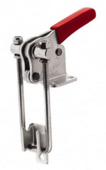 De-Sta-Co - 2,000 Lb Capacity, Vertical, U Hook, Flanged Base, Stainless Steel Pull Action Latch Clamp - 2.46" Drawing Movement, 5.77" OAL, Threaded U Hook, Straight Handle - Americas Industrial Supply