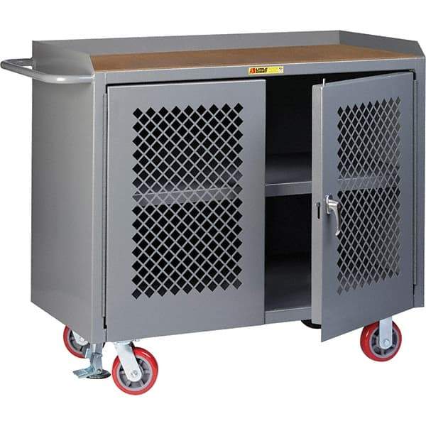 Little Giant - 3,600 Lb Capacity, 3 Shelf, 2 Door Mobile Cabinet Bench - 41" Wide x 24" Deep x 43" High, Steel, Gray - Americas Industrial Supply