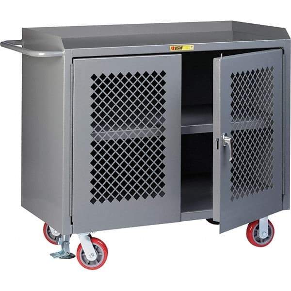 Little Giant - 3,600 Lb Capacity, 3 Shelf, 2 Door Mobile Cabinet Bench - 41" Wide x 24" Deep x 43" High, Steel, Gray - Americas Industrial Supply