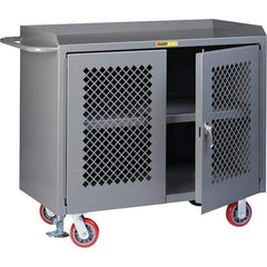 Little Giant - 3,600 Lb Capacity, 3 Shelf, 2 Door Mobile Cabinet Bench - 41" Wide x 24" Deep x 43" High, Steel, Gray - Americas Industrial Supply