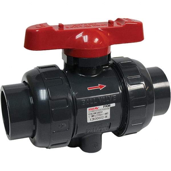 Asahi/America - 4" Pipe, Full Port, PVC True Union Design Ball Valve - 1 Piece, Socket Ends, Tee Handle - Americas Industrial Supply