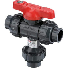 Asahi/America - 1" Pipe, Full Port, PVC Multiport Ball Valve - Three Way, Socket Ends, Tee Handle - Americas Industrial Supply