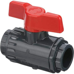 Asahi/America - 1-1/2" Pipe, Standard Port, PVC Ball Valve - Inline - Two Way Flow, Socket Ends, Tee Handle, 150 WOG - Americas Industrial Supply
