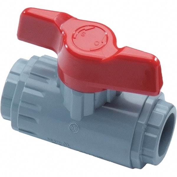 Asahi/America - 1" Pipe, Standard Port, PVC Ball Valve - Inline - Two Way Flow, Threaded Ends, Tee Handle, 150 WOG - Americas Industrial Supply