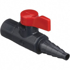 Asahi/America - 1/4" Pipe, Full Port, PVC Ball Valve - 1 Piece, FNPT X Barb Ends, Tee Handle, 150 WOG - Americas Industrial Supply
