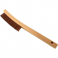 Brush Research Mfg. - 3 Rows x 19 Columns Bronze Scratch Brush - 5-3/4" Brush Length, 13-3/4" OAL, 1-1/8 Trim Length, Wood Curved Back Handle - Americas Industrial Supply