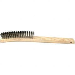 Brush Research Mfg. - 4 Rows x 19 Columns Stainless Steel Scratch Brush - 5-3/4" Brush Length, 14" OAL, 1 Trim Length, Wood Curved Back Handle - Americas Industrial Supply