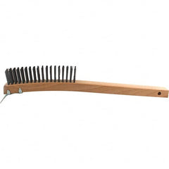 Brush Research Mfg. - 4 Rows x 19 Columns Steel Scratch Brush - 5-3/4" Brush Length, 14" OAL, 1-1/8 Trim Length, Wood Curved Back Handle - Americas Industrial Supply