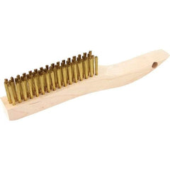 Brush Research Mfg. - 4 Rows x 16 Columns Brass Scratch Brush - 4-3/4" Brush Length, 10-1/4" OAL, 1-1/8 Trim Length, Wood Shoe Handle - Americas Industrial Supply