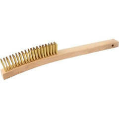 Brush Research Mfg. - 4 Rows x 19 Columns Brass Scratch Brush - 5-3/4" Brush Length, 13-3/4" OAL, 1-1/8 Trim Length, Wood Curved Back Handle - Americas Industrial Supply