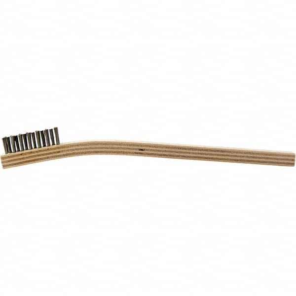 Brush Research Mfg. - 2 Rows x 7 Columns Stainless Steel Scratch Brush - 1/2" Brush Length, 7-1/4" OAL, 1/2 Trim Length, Wood Curved Back Handle - Americas Industrial Supply