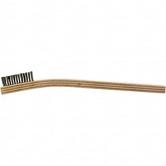 Brush Research Mfg. - 2 Rows x 7 Columns Stainless Steel Scratch Brush - 1/2" Brush Length, 7-1/4" OAL, 1/2 Trim Length, Wood Curved Back Handle - Americas Industrial Supply