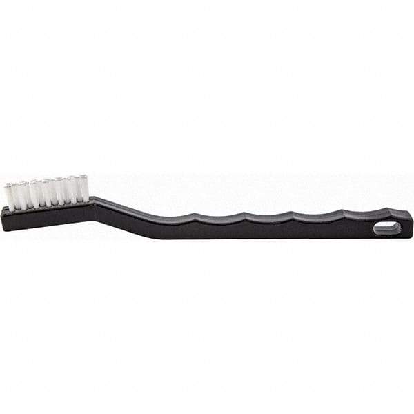 Brush Research Mfg. - 4 Rows x 7 Columns Nylon Scratch Brush - 1/2" Brush Length, 7-1/4" OAL, 1/2 Trim Length, Wood Curved Back Handle - Americas Industrial Supply