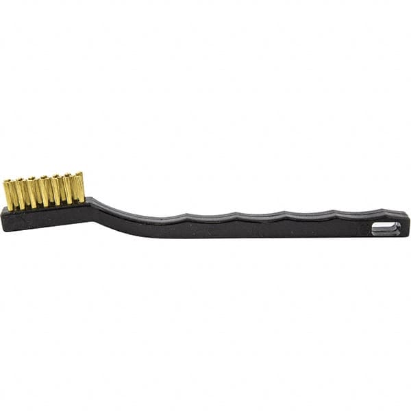 Brush Research Mfg. - 2 Rows x 7 Columns Brass Scratch Brush - 1/2" Brush Length, 7-1/4" OAL, 1/2 Trim Length, Wood Curved Back Handle - Americas Industrial Supply