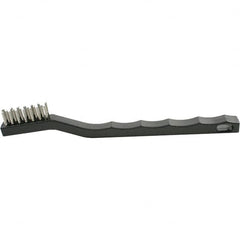 Brush Research Mfg. - 2 Rows x 7 Columns Stainless Steel Scratch Brush - 1/2" Brush Length, 7-1/4" OAL, 1/2 Trim Length, Wood Curved Back Handle - Americas Industrial Supply