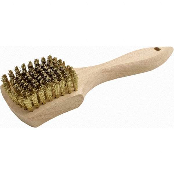 Brush Research Mfg. - 9 Rows x 10 Columns Brass Scratch Brush - 3" Brush Length, 8.87" OAL, 5/8 Trim Length, Wood Straight Back Handle - Americas Industrial Supply