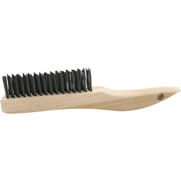 Brush Research Mfg. - 4 Rows x 16 Columns Bronze Scratch Brush - 5-3/4" Brush Length, 10-1/4" OAL, 1-1/8 Trim Length, Wood Curved Back Handle - Americas Industrial Supply