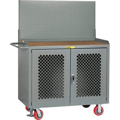Little Giant - 3,600 Lb Capacity, 2 Shelf, 2 Door Mobile Bench Cabinet with Pegboard Panel - 53" Wide x 24" Deep x 43" High, Steel, Gray - Americas Industrial Supply