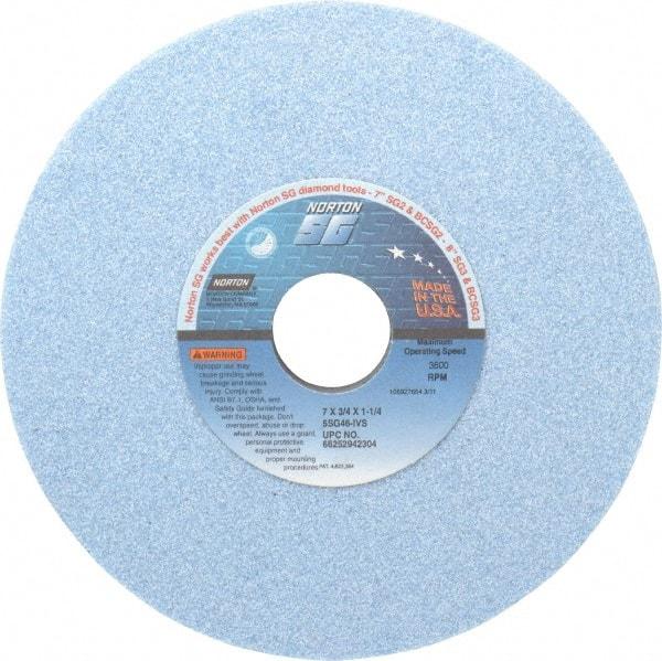 Norton - 7" Diam x 1-1/4" Hole x 3/4" Thick, I Hardness, 46 Grit Surface Grinding Wheel - Ceramic, Type 1, Coarse Grade, 3,600 Max RPM, Vitrified Bond, No Recess - Americas Industrial Supply