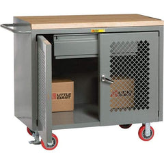 Little Giant - 3,600 Lb Capacity, 2 Shelf, 1 Drawer, 2 Door Mobile Cabinet Bench - 41" Wide x 24" Deep x 43" High, Steel, Gray - Americas Industrial Supply