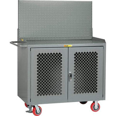 Little Giant - 3,600 Lb Capacity, 2 Shelf, 2 Door Mobile Bench Cabinet with Pegboard Panel - 53" Wide x 24" Deep x 43" High, Steel, Gray - Americas Industrial Supply